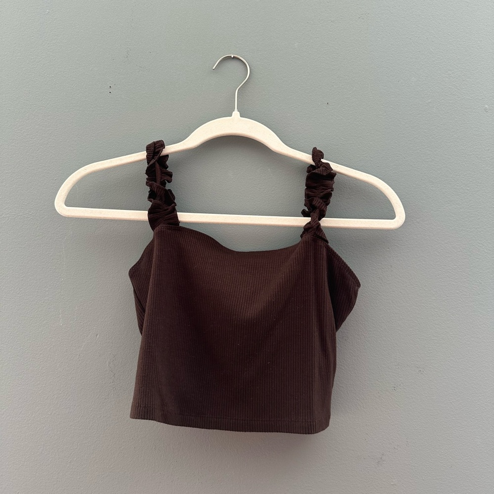 Aritzia Sunday Best Ruffled Firecracker Tank, S, Rich Mocha Brown